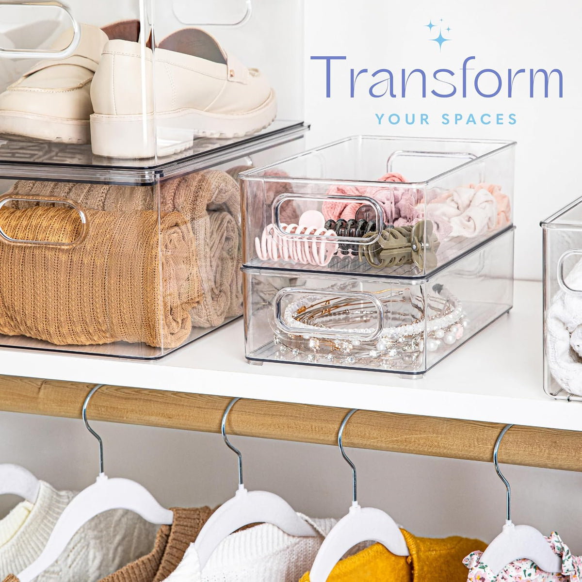 Plastic Food Storage 2 Pack Clear Container Bin with Handles for Organizing Kitchen, Pantry