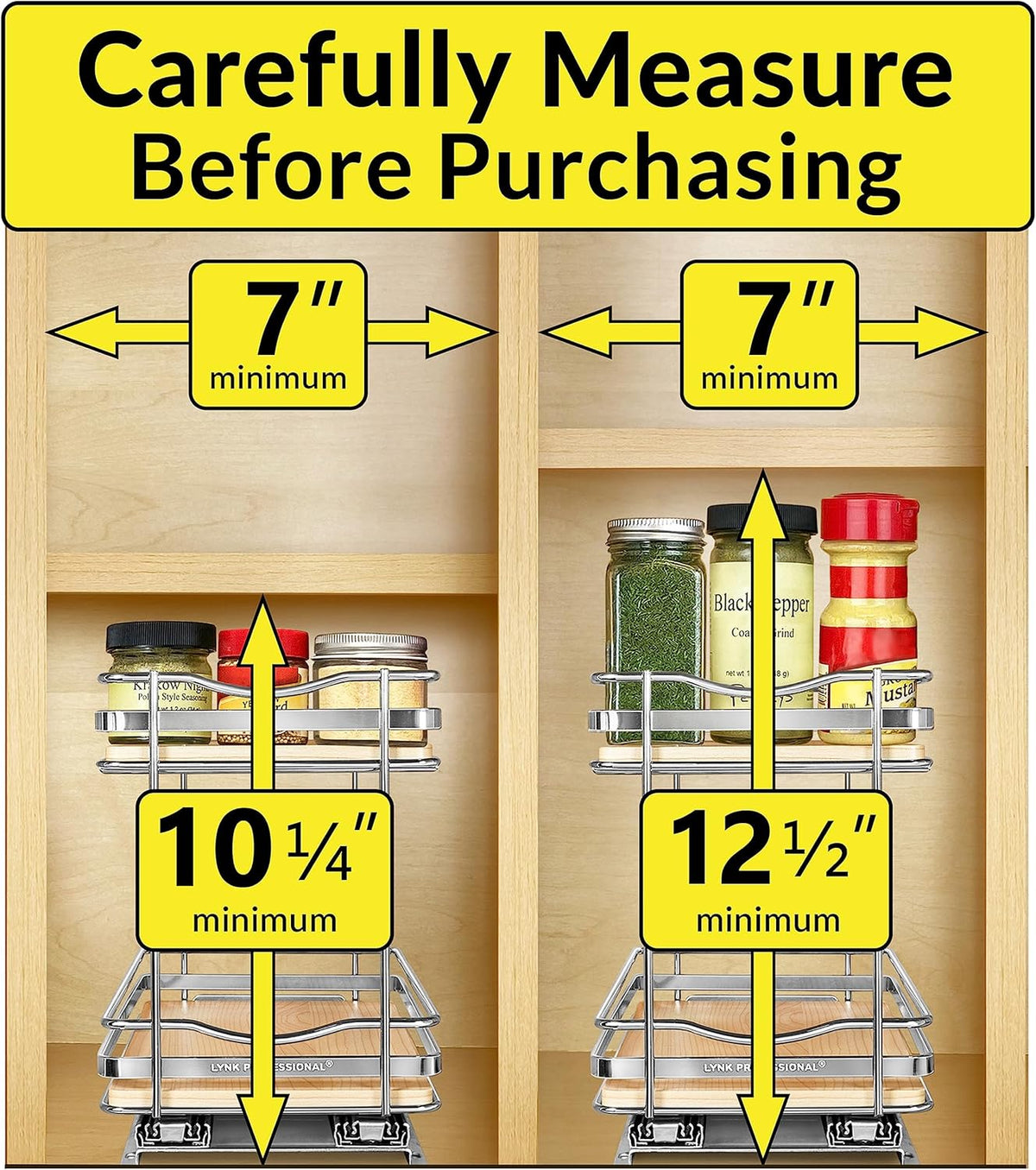 LYNK PROFESSIONAL® Élite™ Pull Out Spice Rack Organizer for Inside Kitchen Cabinets - 6-1/4 inch