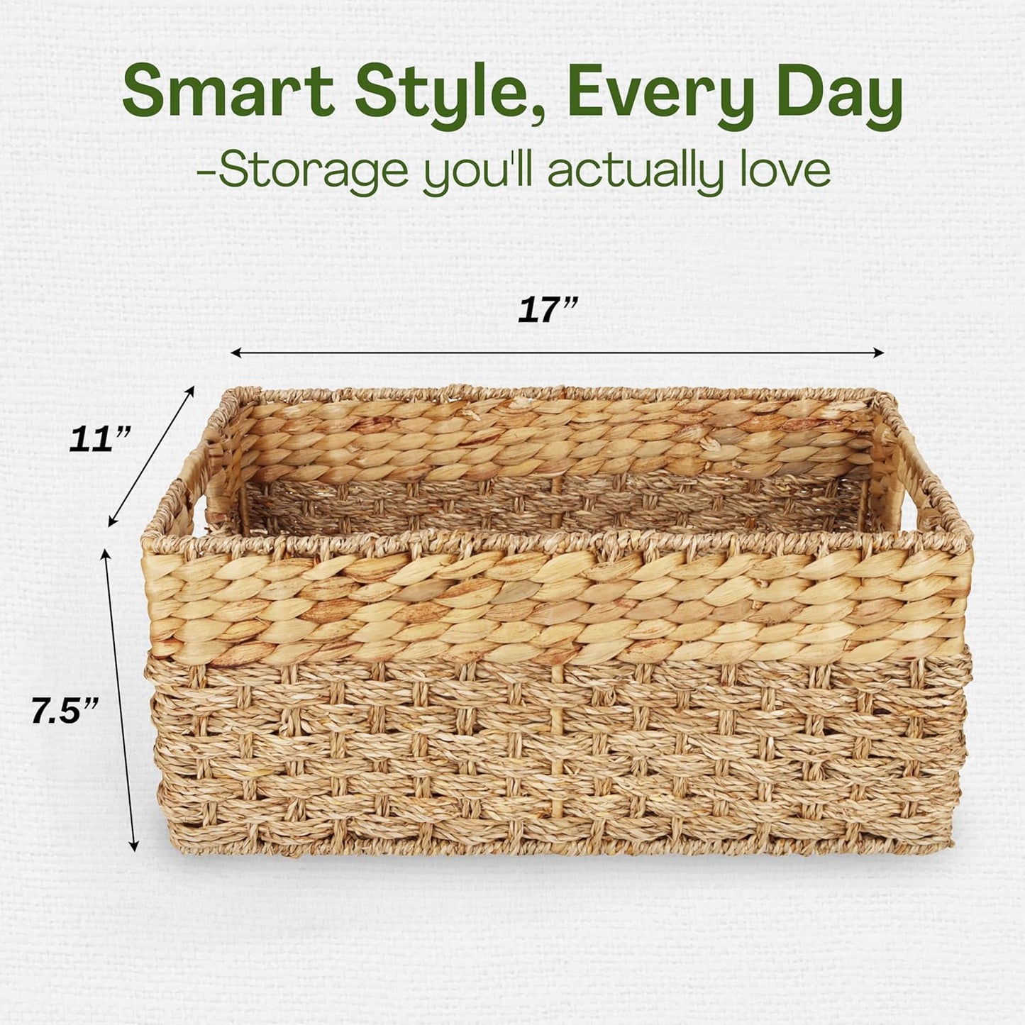 Large Wicker Storage Basket with handles, Natural, Woven, Seagrass and Hyacinth Organizing Baskets