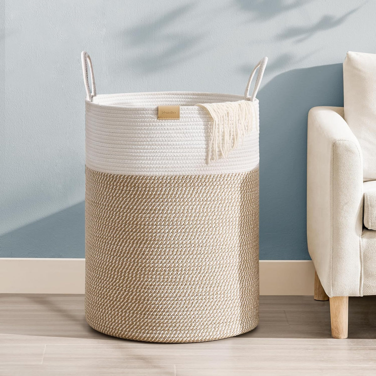 Laundry Hamper 95L,Large Laundry Basket for Clothes,Decorative Storage Basket for Blankets,Cotton