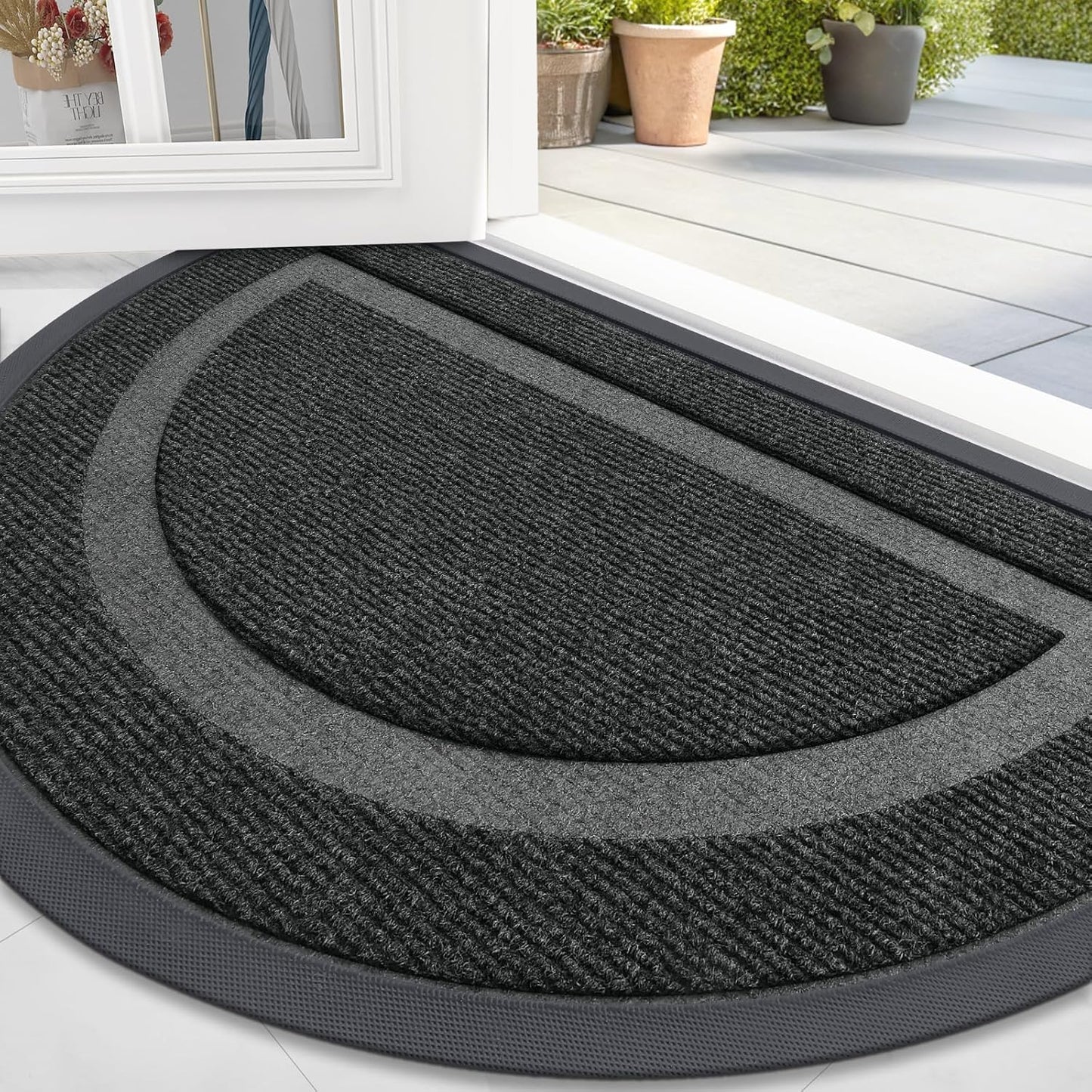 OLANLY Half Circle Door Mat Indoor Outdoor Entrance Welcome, Waterproof All-Season, All-Weather