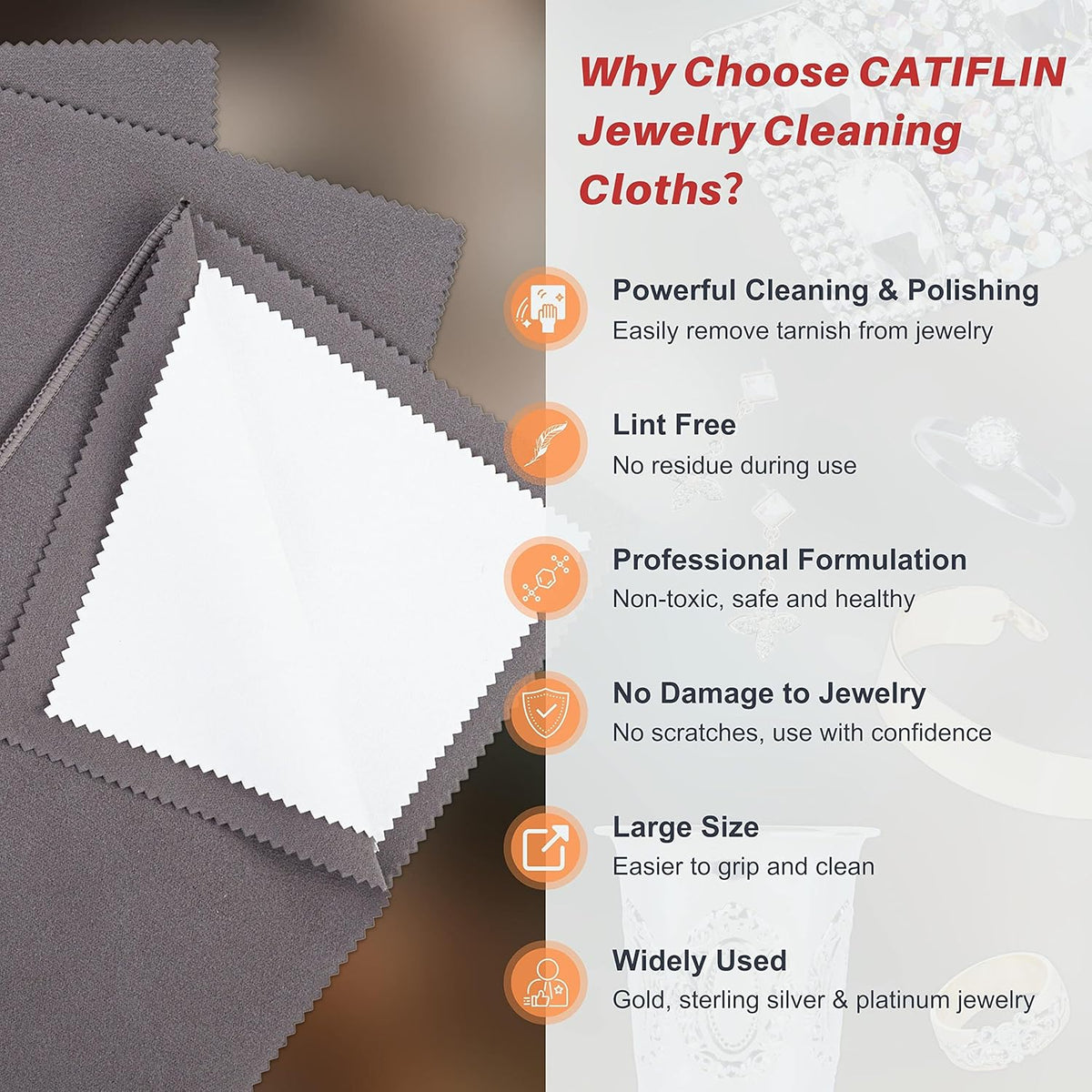 CATIFLIN 3PCS Dark Gray Silver Polishing Cloths, 10"x12" Jewelry Cleaning Cloths for Gold, Silver
