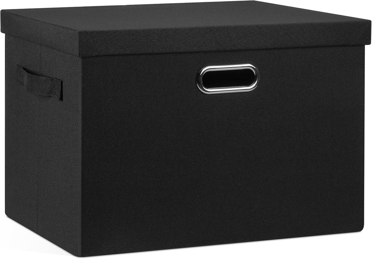 Large 17" 36 Quart Collapsible Stackable Storage Bins with Lids, 1 Pack Black Foldable Fabric