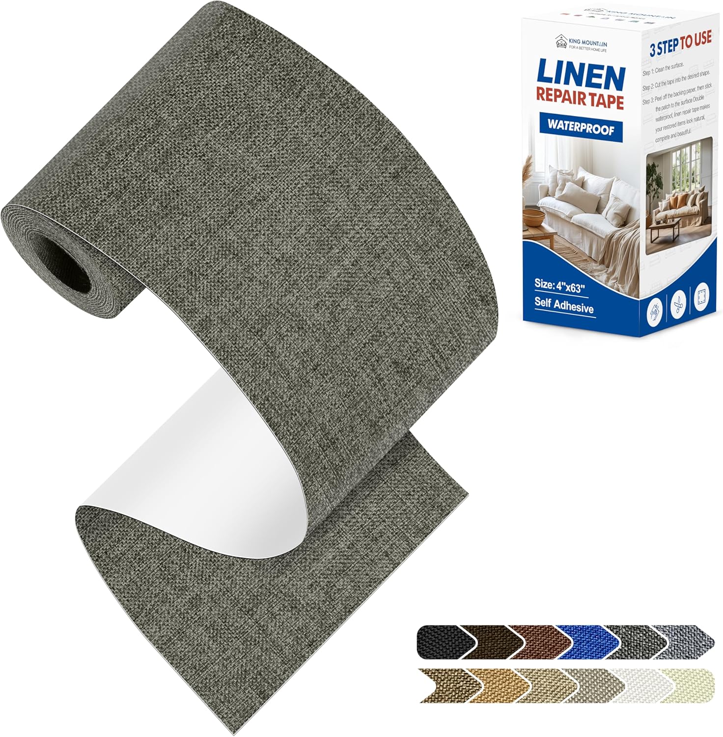 KING MOUNTAIN Linen Repair Patches, Self-Adhesive Fabric Patches, 4 X 63 inch Extra Size, Multi