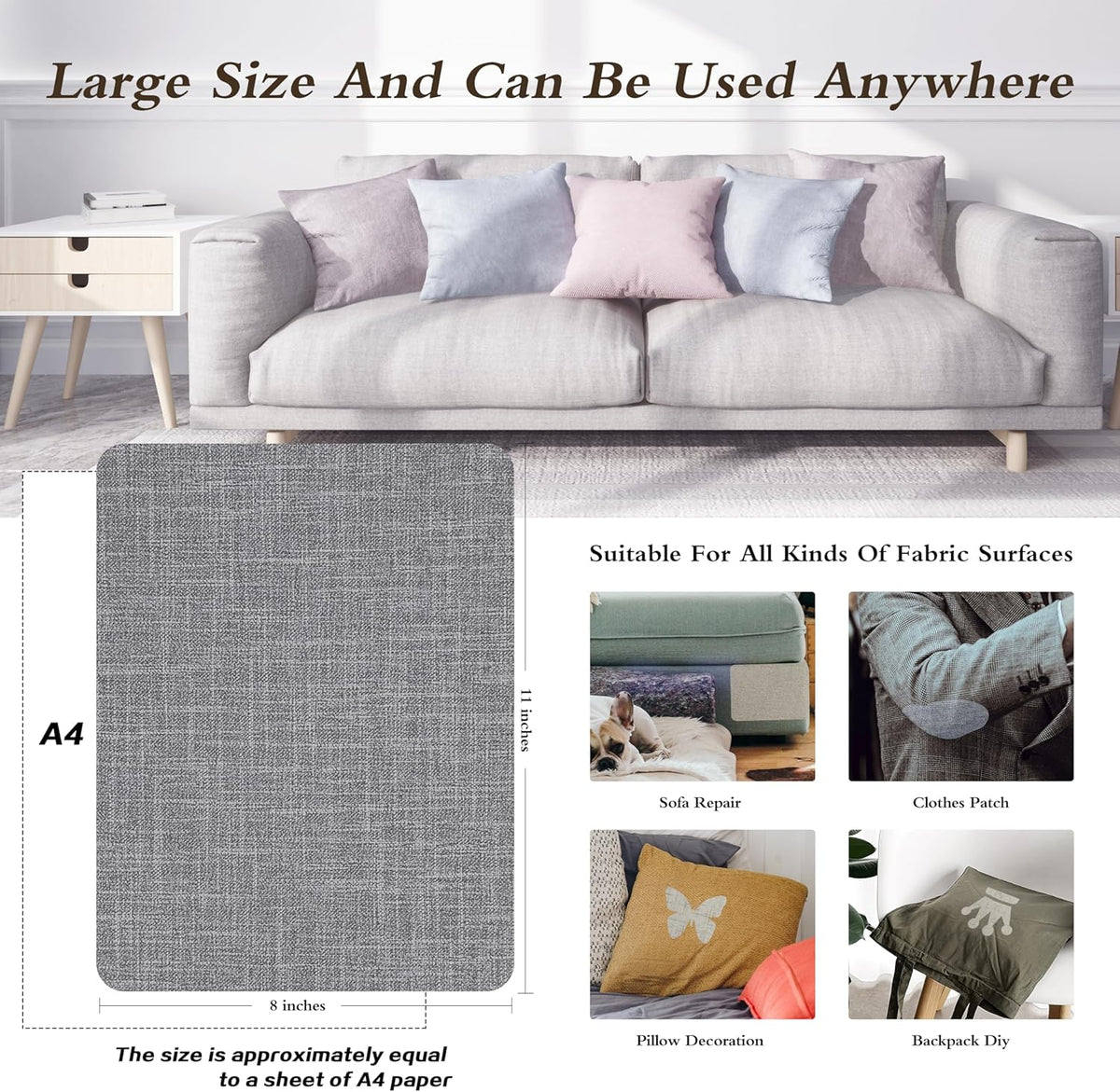 Fine Linen Repair Patches, Self-Adhesive Linen Fabric Patches, 8X11 inch 2 PCS, Multi Color, Can be