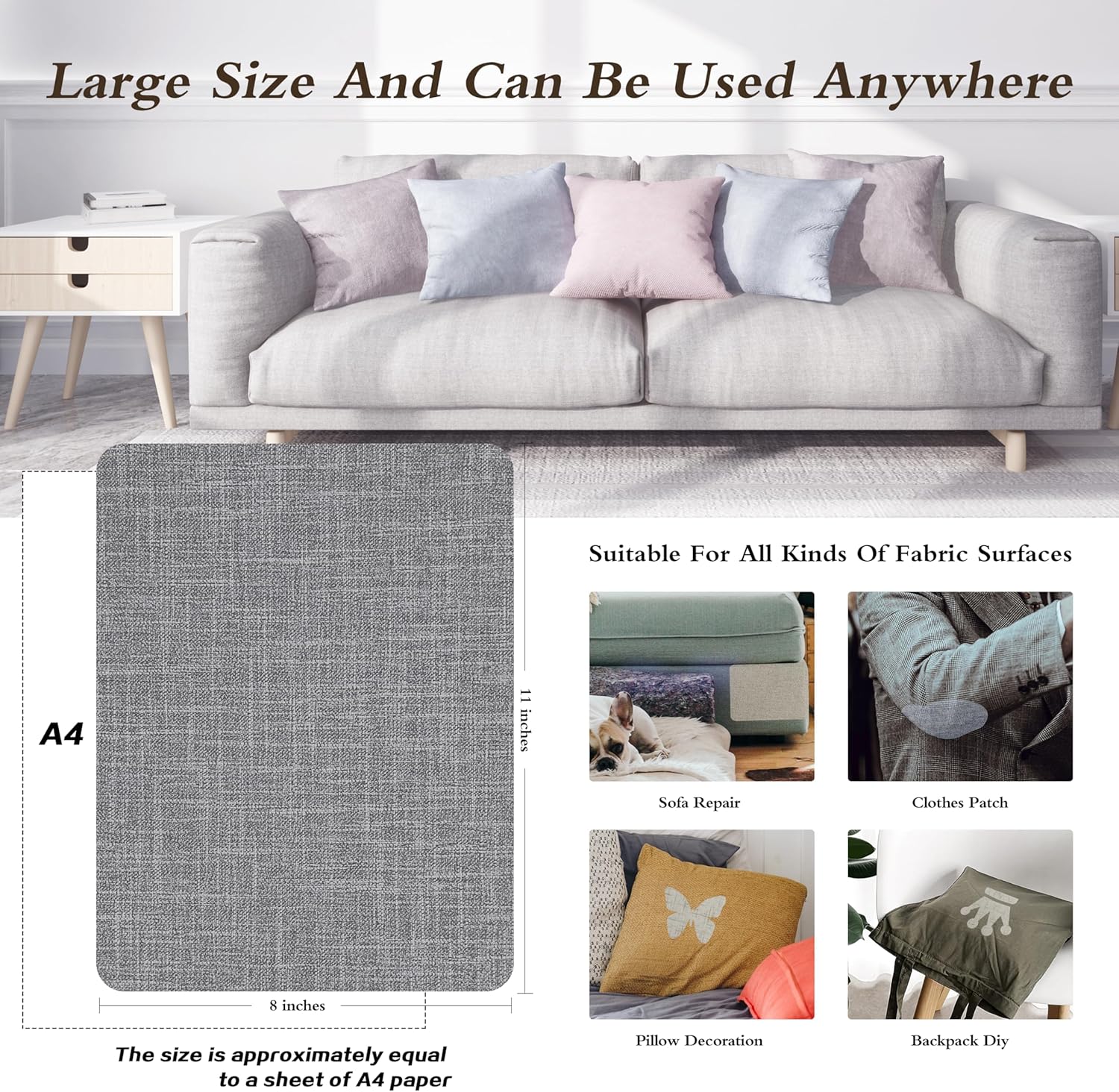 Fine Linen Repair Patches - Self-Adhesive Fabric Patches, Extra Large 8x11 Inch, Multi Color, For