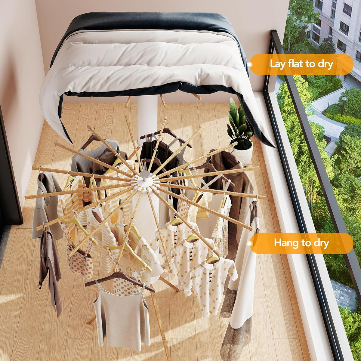 Clothes Drying Rack Tripod,Drying Rack Clothing,Laundry Drying Rack,Floor Standing,16 Wooden