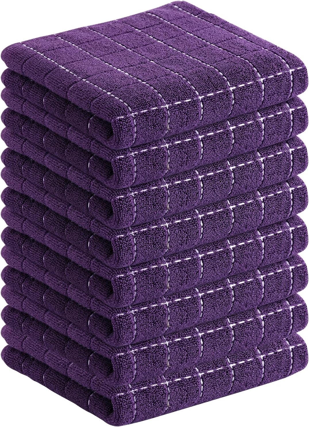 Homaxy 100% Cotton Terry Kitchen Towels(Purple, 13 x 28 inches), Checkered Designed, Soft and Super
