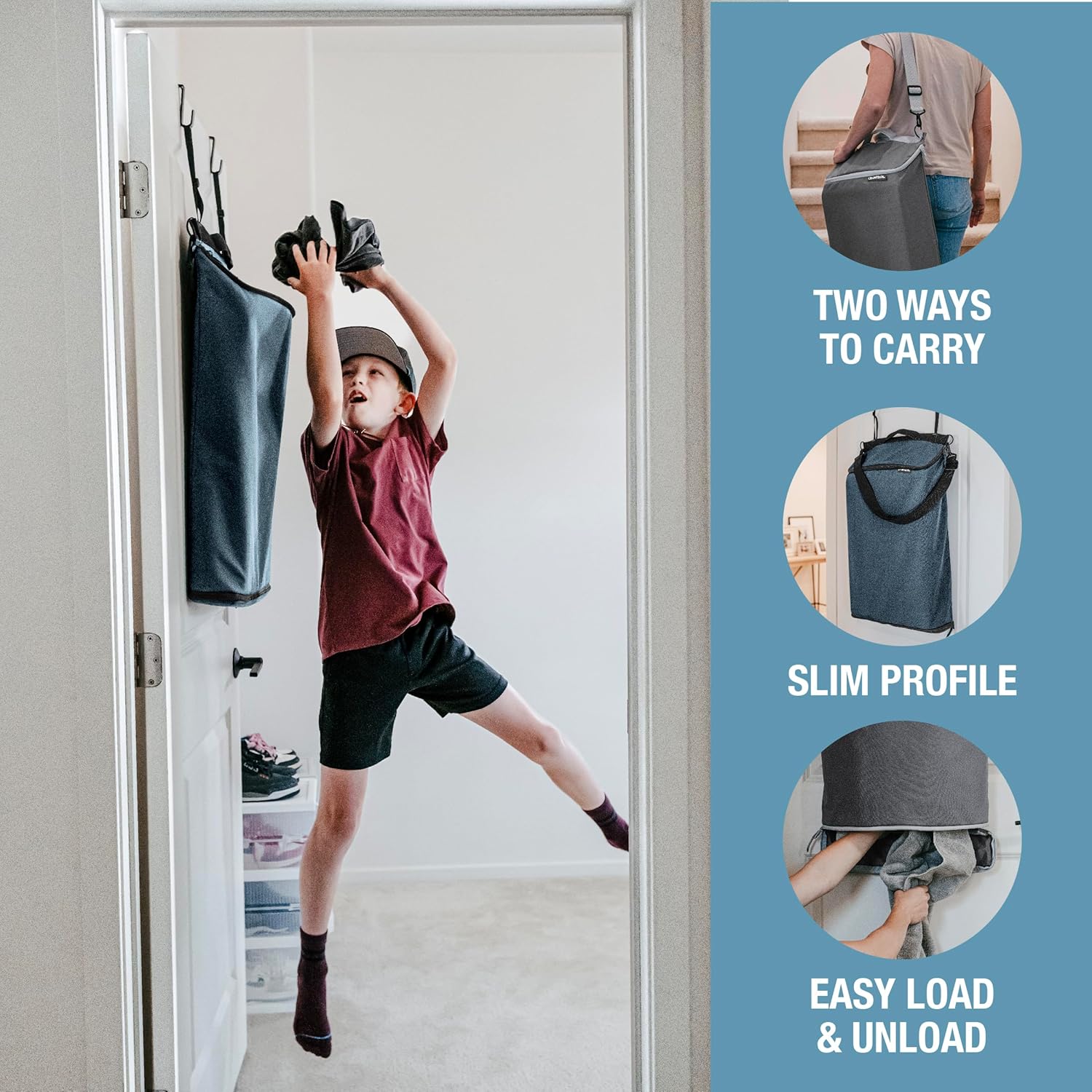 CleverMade Convertible Laundry Hamper Bag - Ocean Dark Charcoal holds 21.5L / 20 lbs 1 Compartment