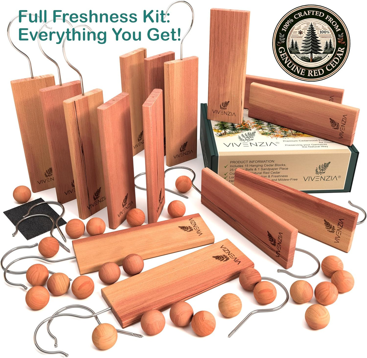 Cedar Blocks for Clothes Storage -40 pcs (15 Hang-ups & 25 Balls)- Cedar Balls for Clothes Storage