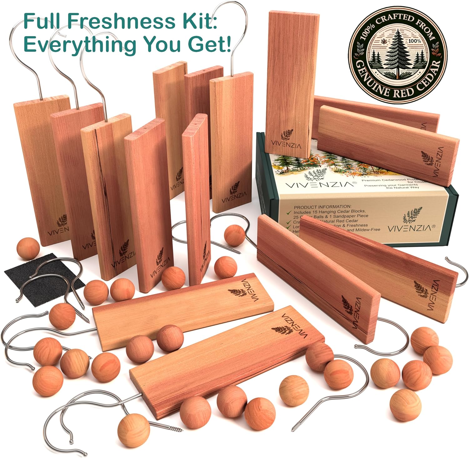 Cedar Blocks for Clothes Storage -40 pcs (15 Hang-ups & 25 Balls)- Cedar Balls for Clothes Storage