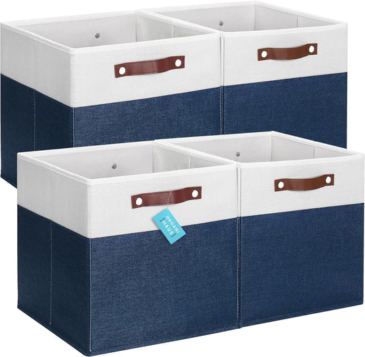 OrganiHaus 13x13 Cube Fabric Storage Bins Set of 4, Fabric Storage Cubes w/ Vegan Handles, 13 inch