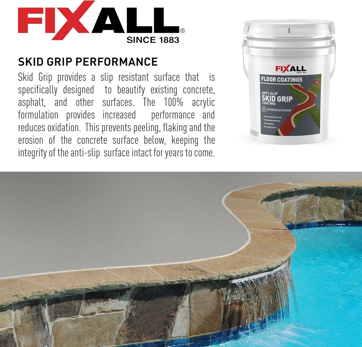 FIXALL Skid Grip Anti-Slip Coating, 5 Gallons, Crimson, Exceeds ADA Standards, Ideal for Safety