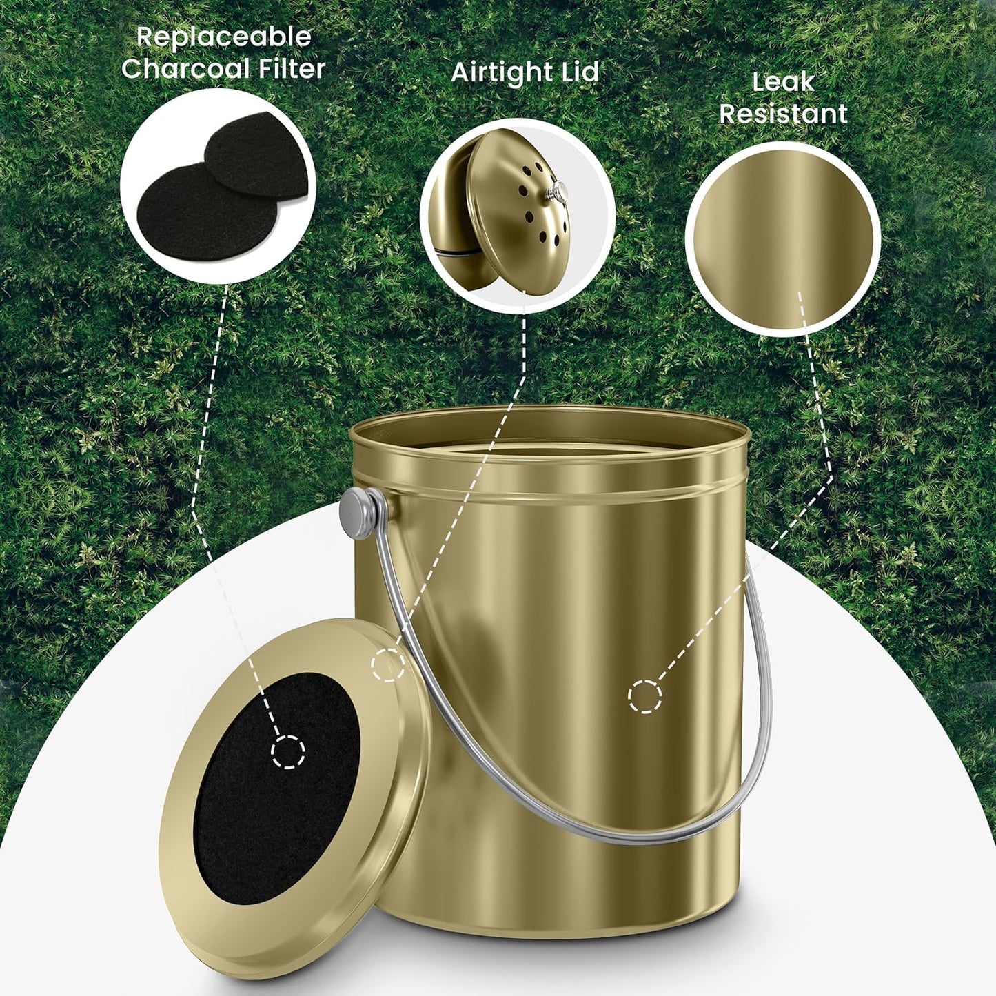 Utopia Kitchen Compost Bin for Kitchen Countertop - 1.3 Gallon Compost Bucket for Kitchen with Lid