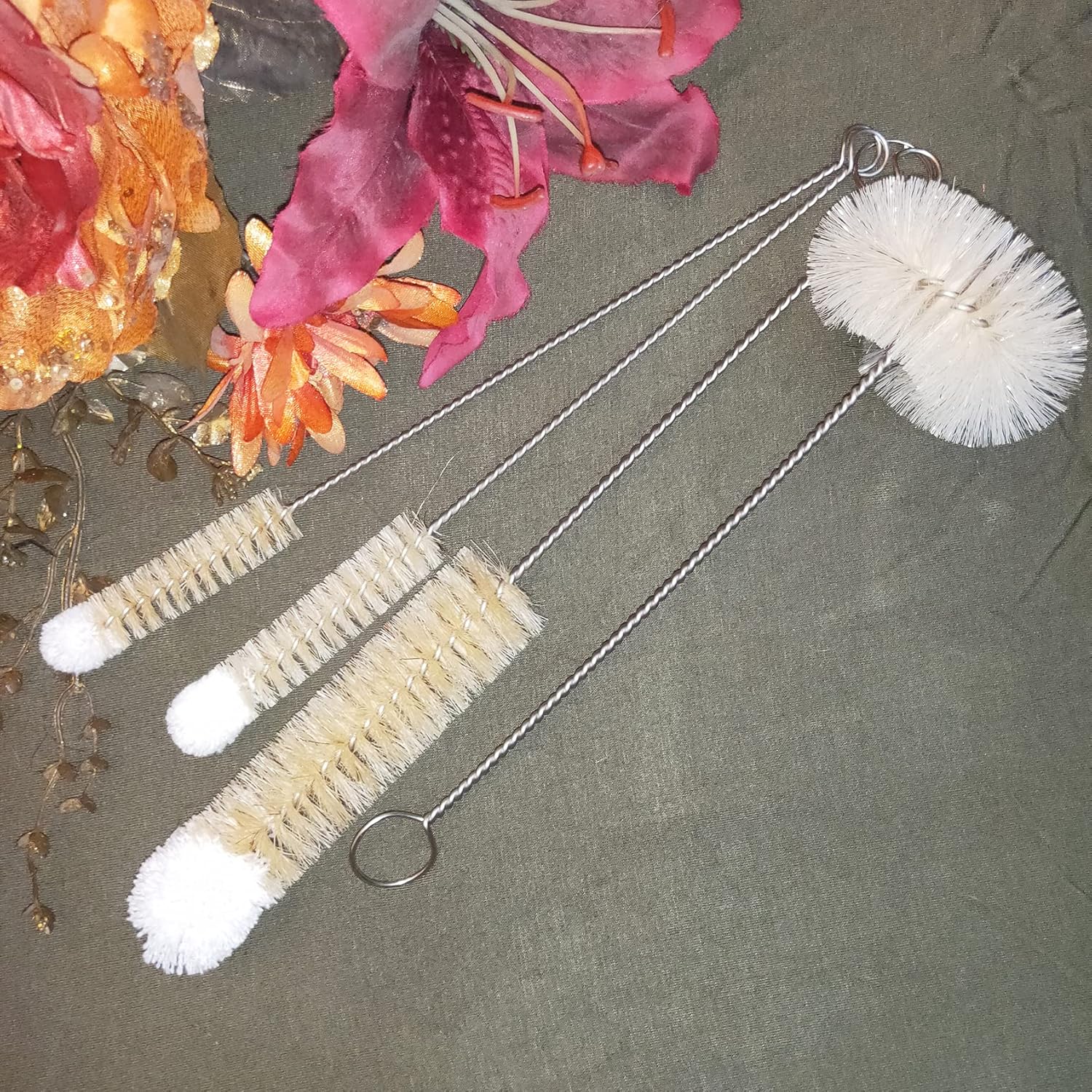 Coralpearl Bottle Brushes Thin Long Handle X 4, Skinny Wire Cleaner Set in Stainless Steel with