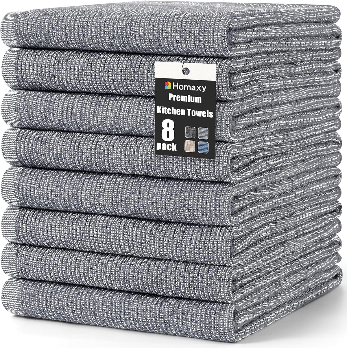 Homaxy Premium Kitchen Towels(18”x 28”, 8 Pack), Large Cotton Kitchen Hand Towels, Flat and Terry