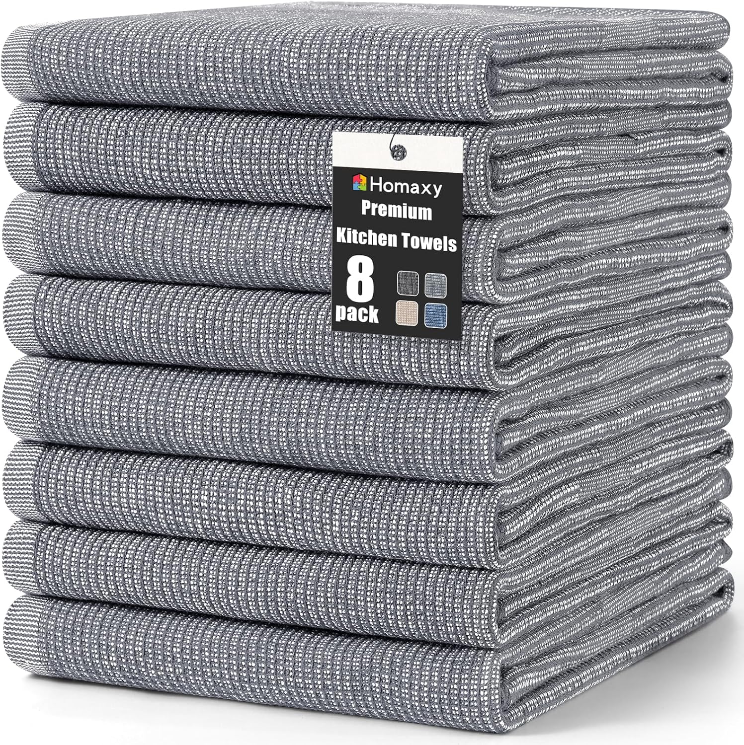 Homaxy Premium Kitchen Towels(18”x 28”, 8 Pack), Large Cotton Kitchen Hand Towels, Flat and Terry
