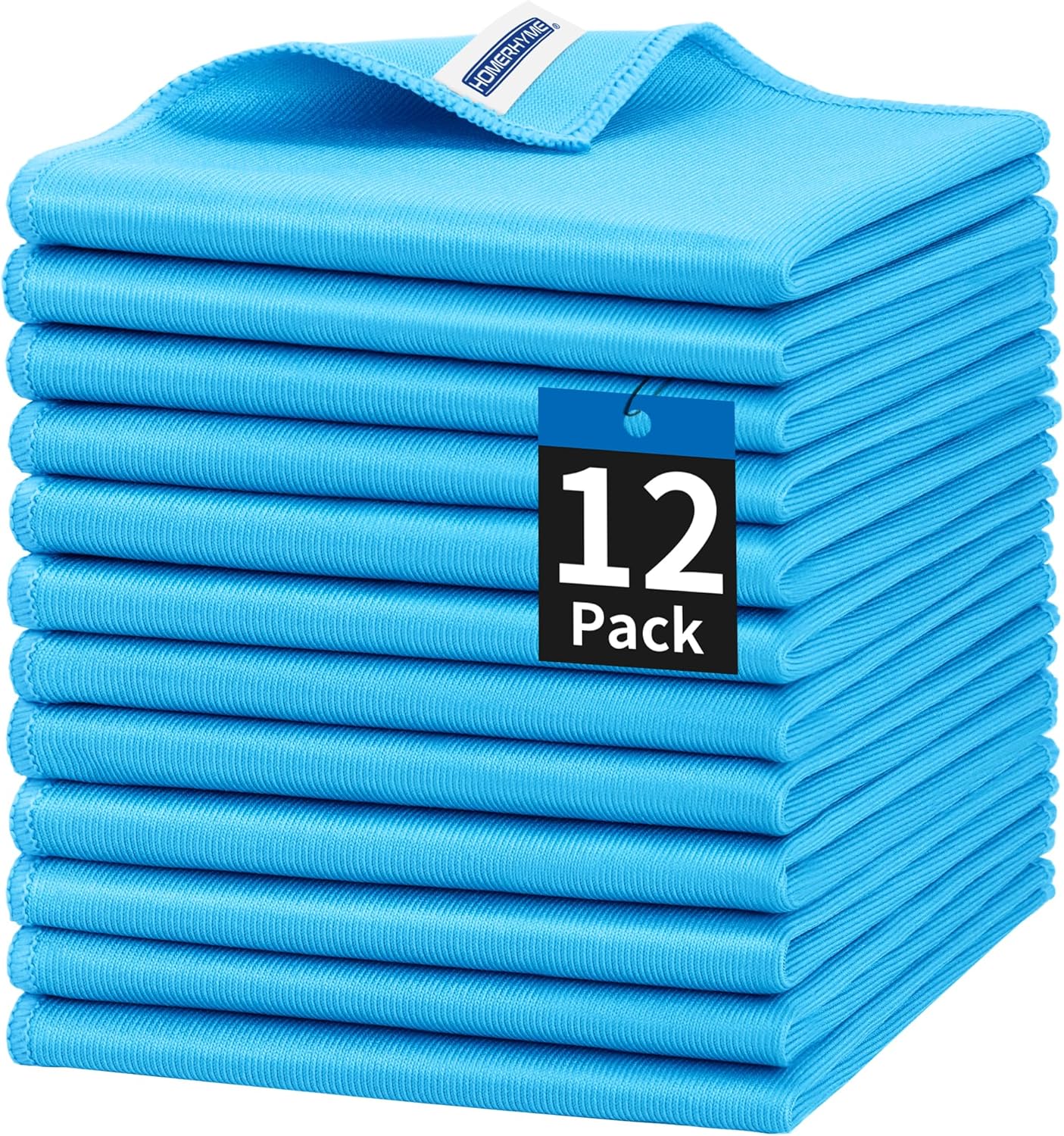 HOMERHYME Microfiber Glass Cleaning Cloth, 12 Pack Window Glass Cleaning Rags, Reusable Lint-Free