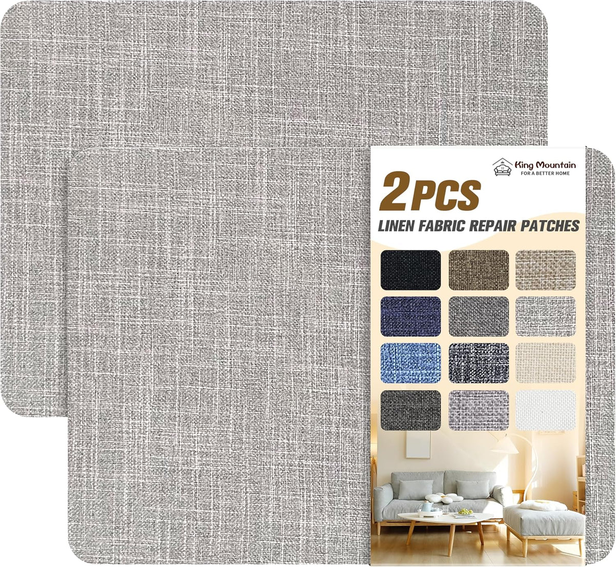KING MOUNTAIN Fine Linen Fabric Patches, Self-Adhesive, 8x11 inch, 2 PCS, Multi Color, For Linen