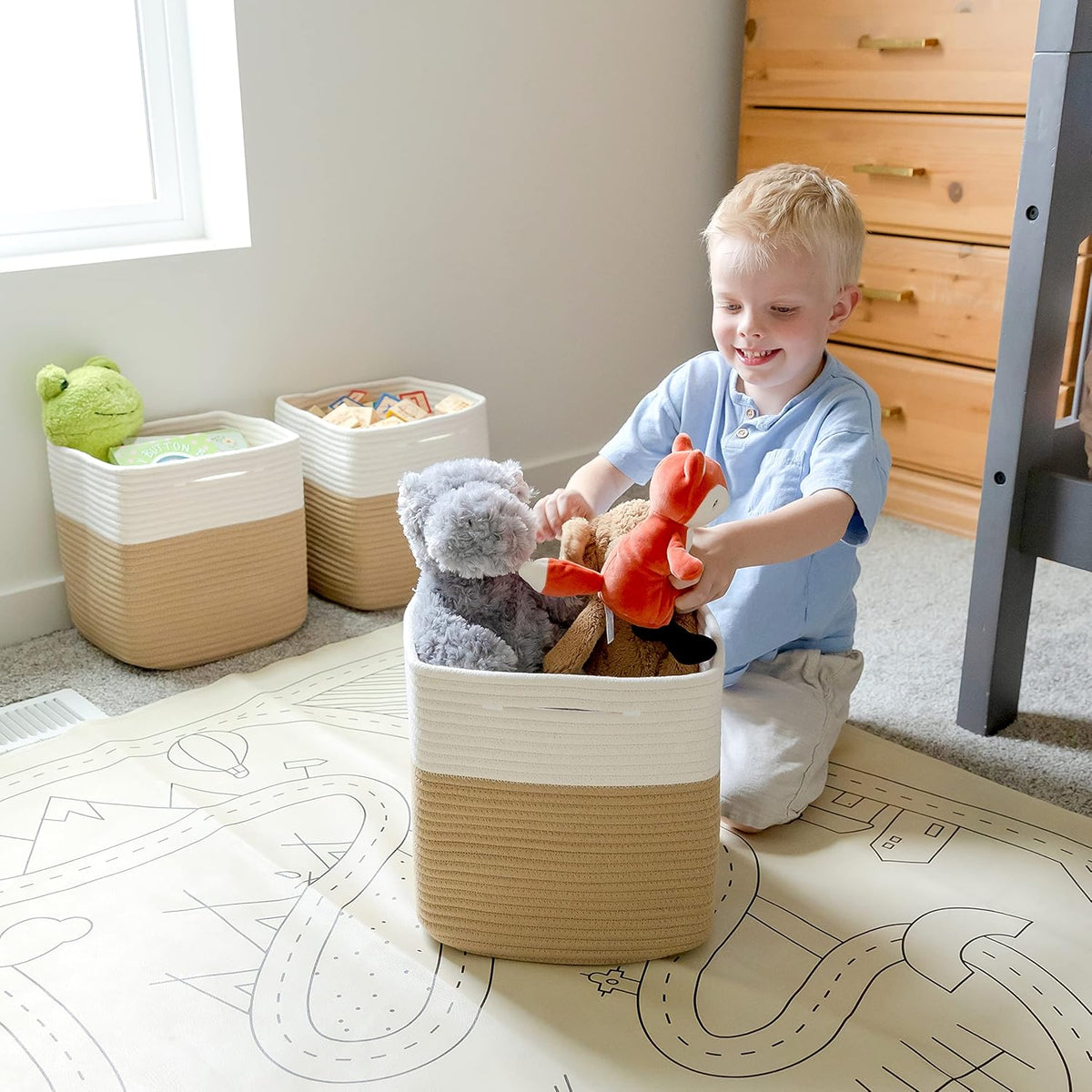 NaturalCozy Storage Cubes 11 Inch Cotton Rope Woven Baskets for Organizing, 3-Pack | Cube Storage