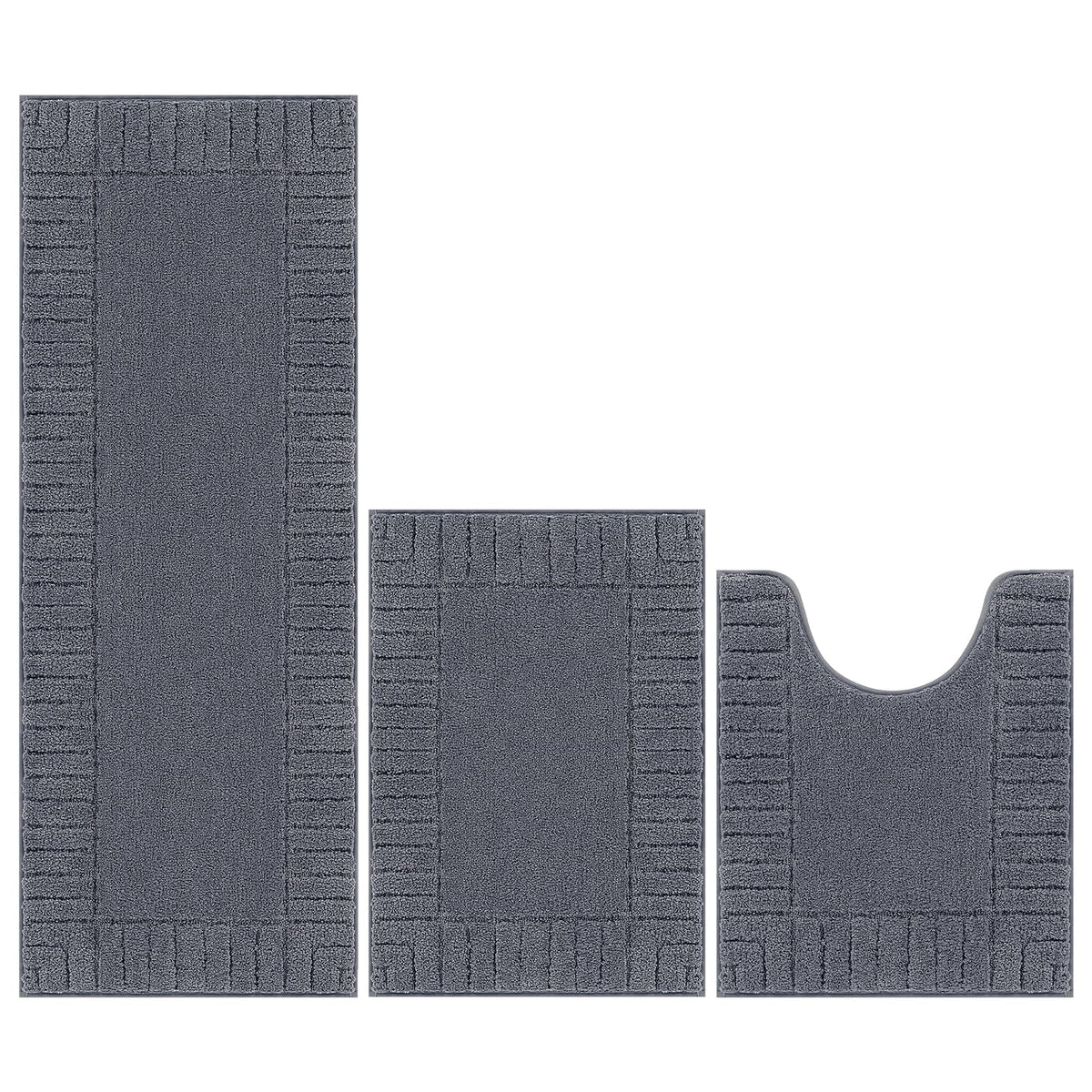Pauwer Bathroom Rugs Sets 3 Piece, Microfiber Bath Mat Set, Dark Grey
