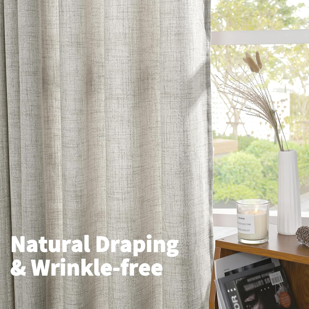 YoungsTex Dark Grey Linen Curtains 80 Inch Length for Living Room, Light Filtering Semi Sheer