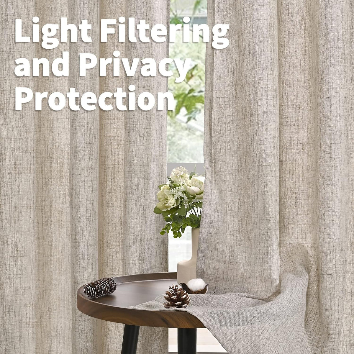 YoungsTex Natural Linen Curtains 90 Inches Long for Living Room Back Tab Textured Light Filtering