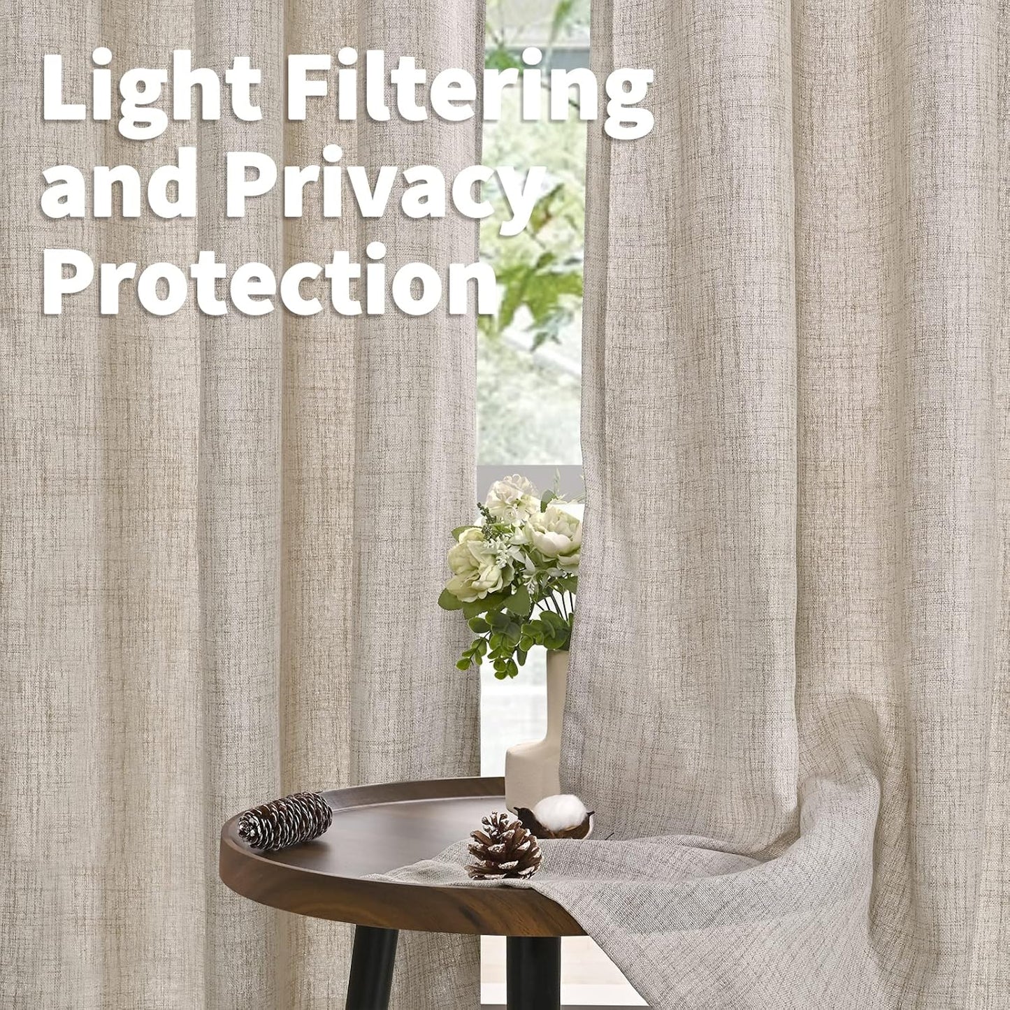 YoungsTex Linen Semi Sheer Curtains 63 Inch Length 2 Panels for Window, Light Filtering Drapes Rod