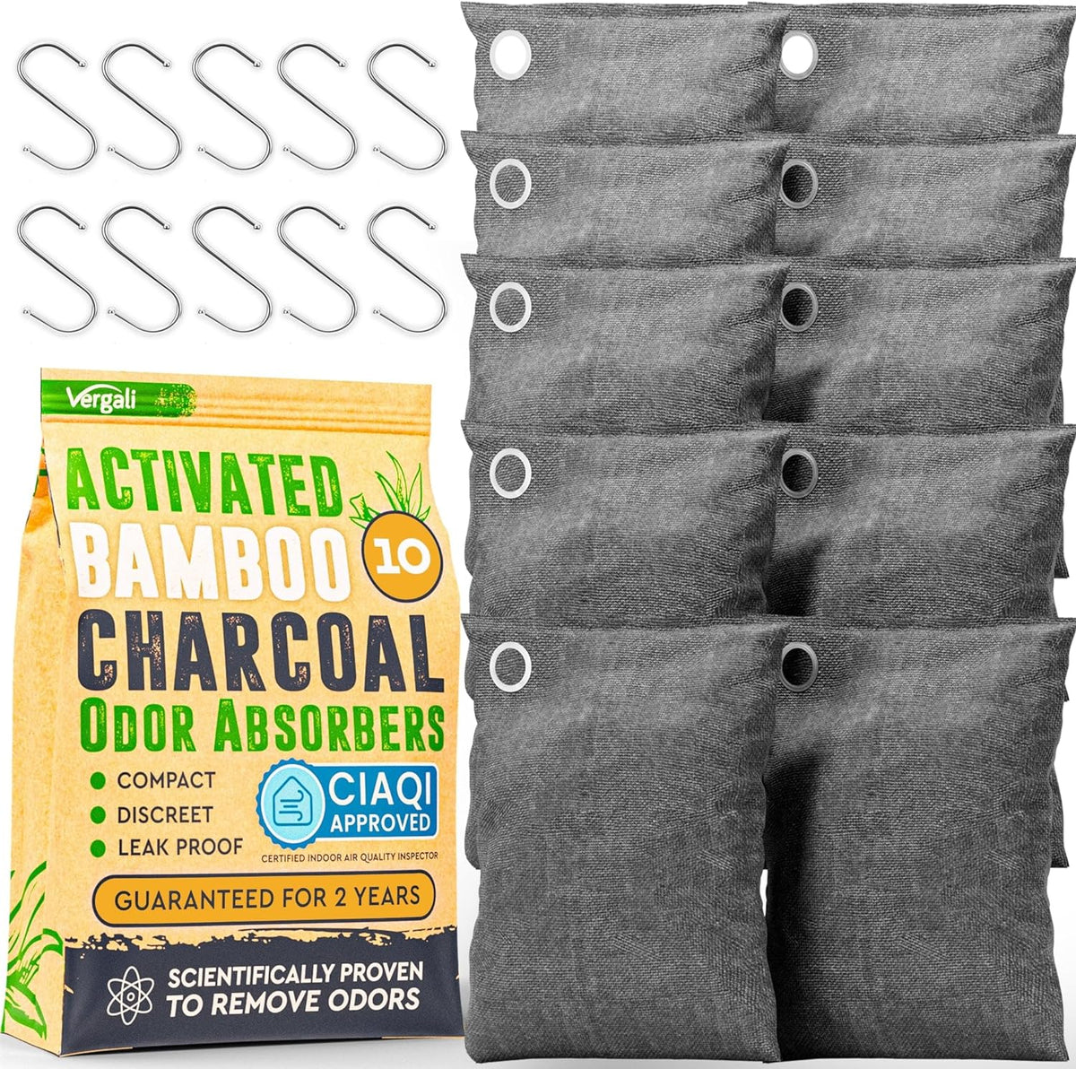 Activated Charcoal Odor Absorber for Strong Odors in Car, Closet, Shoe, Basement. 10 Activated