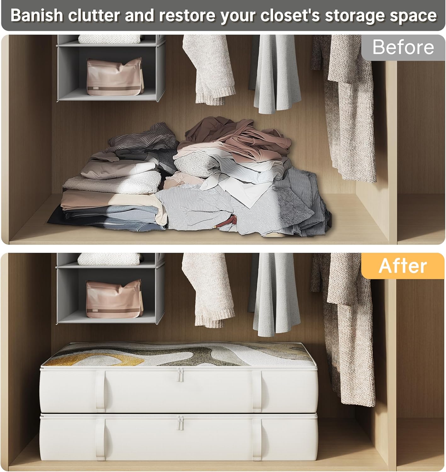 2-Pack Under Bed Storage, 6 Inches Tall Closet Organizers and Storage Bins with Sturdy