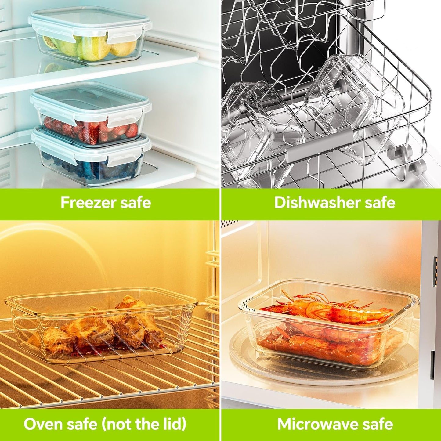 5-Pack 35 oz Borosilicate Glass Food Storage Containers with Lids, Stackable Airtight Glass Meal