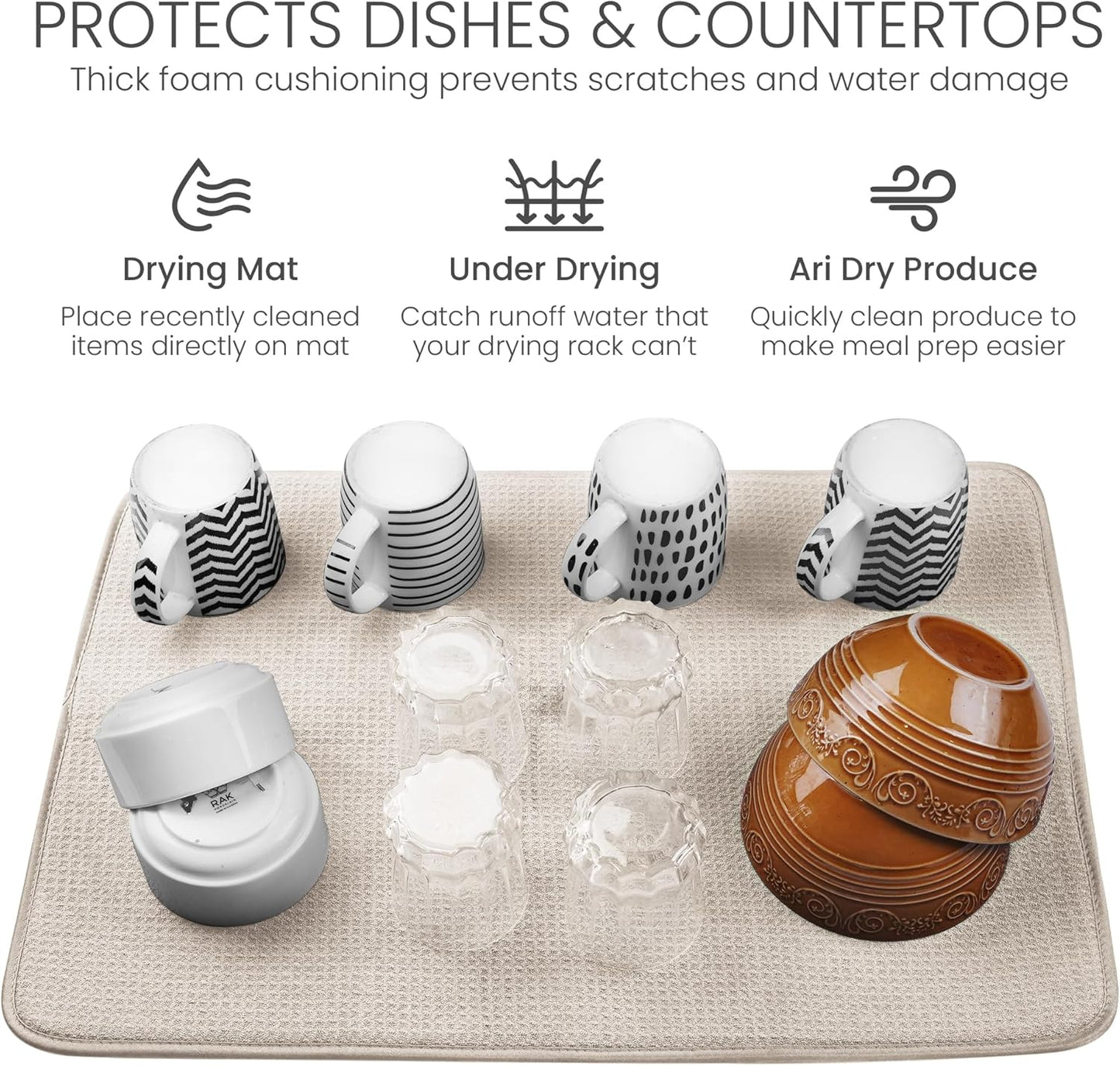 Bellemain XXL Dish Mat 24" x 17" ( LARGEST MAT ) Microfiber Dish Drying Mat , Super absorbent (
