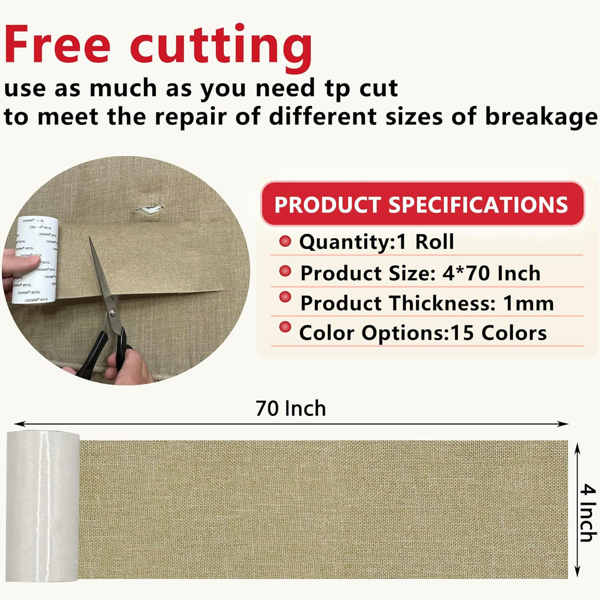 Linen Repair Tape 4x70 Inch Self-Adhesive Couch Patch Repair Fabric Patch for