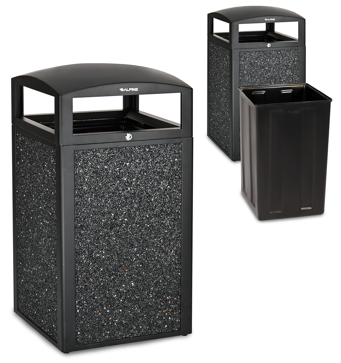 Alpine Outdoor Commercial Trash Can with Lid - 40 Gallon Heavy Duty Metal Garbage Can with