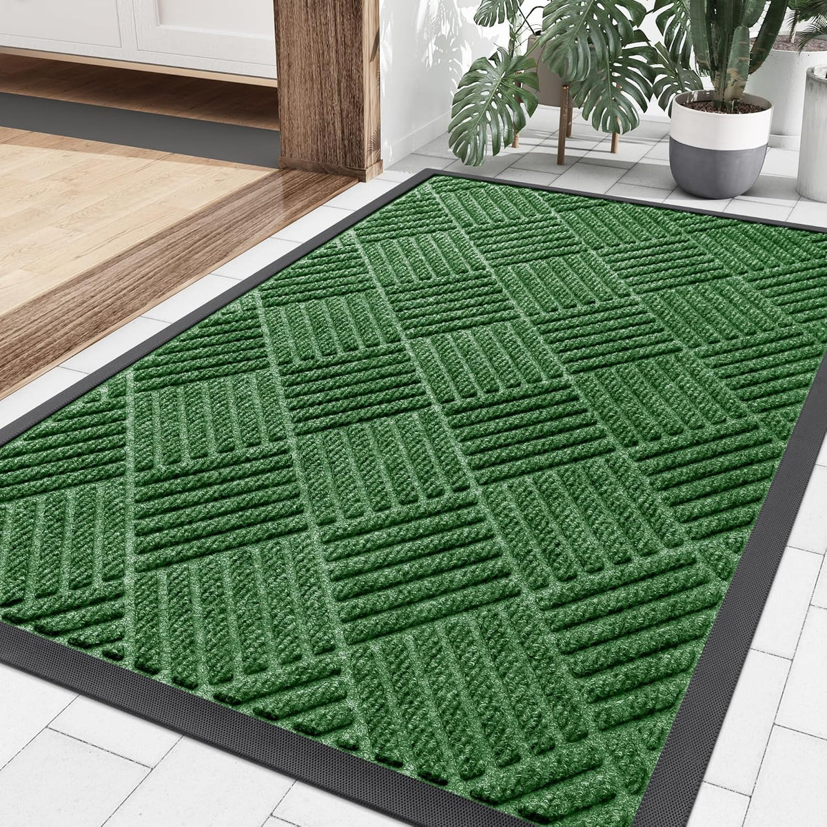 Smiry Front Door Mat Outside Entrance, Heavy Duty Outdoor Indoor Mat, Natural Rubber Doormat, Non