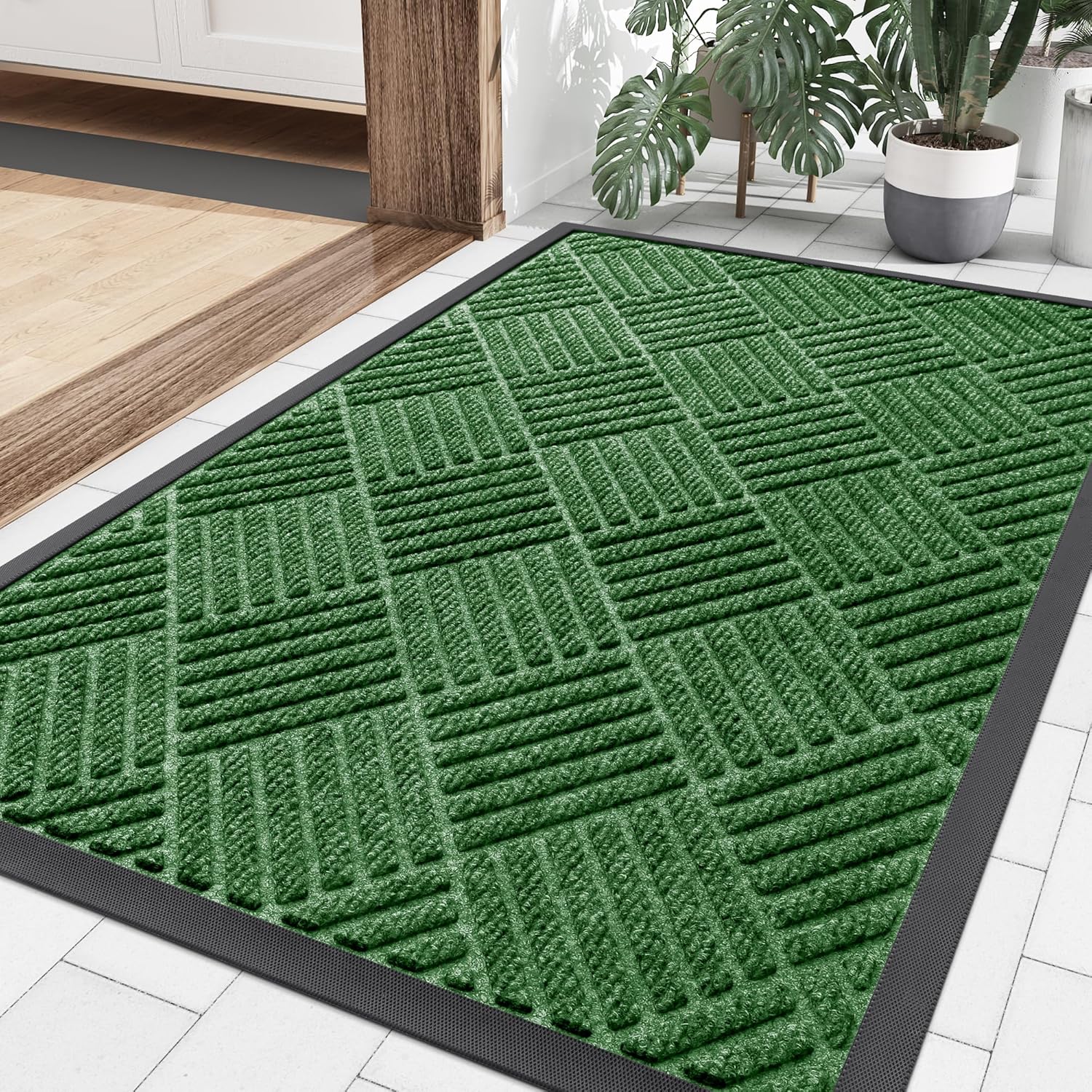 Smiry Front Door Mat Outside Entrance, Heavy Duty Outdoor Indoor Mat, Natural Rubber Doormat, Non