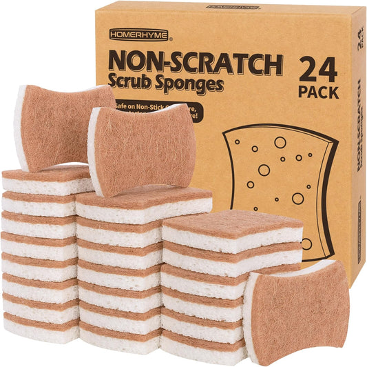 HOMERHYME Natural Dish Sponge 24 Pack, Non-Scratch Scrub Sponge, Eco Multipurpose Kitchen Sisal
