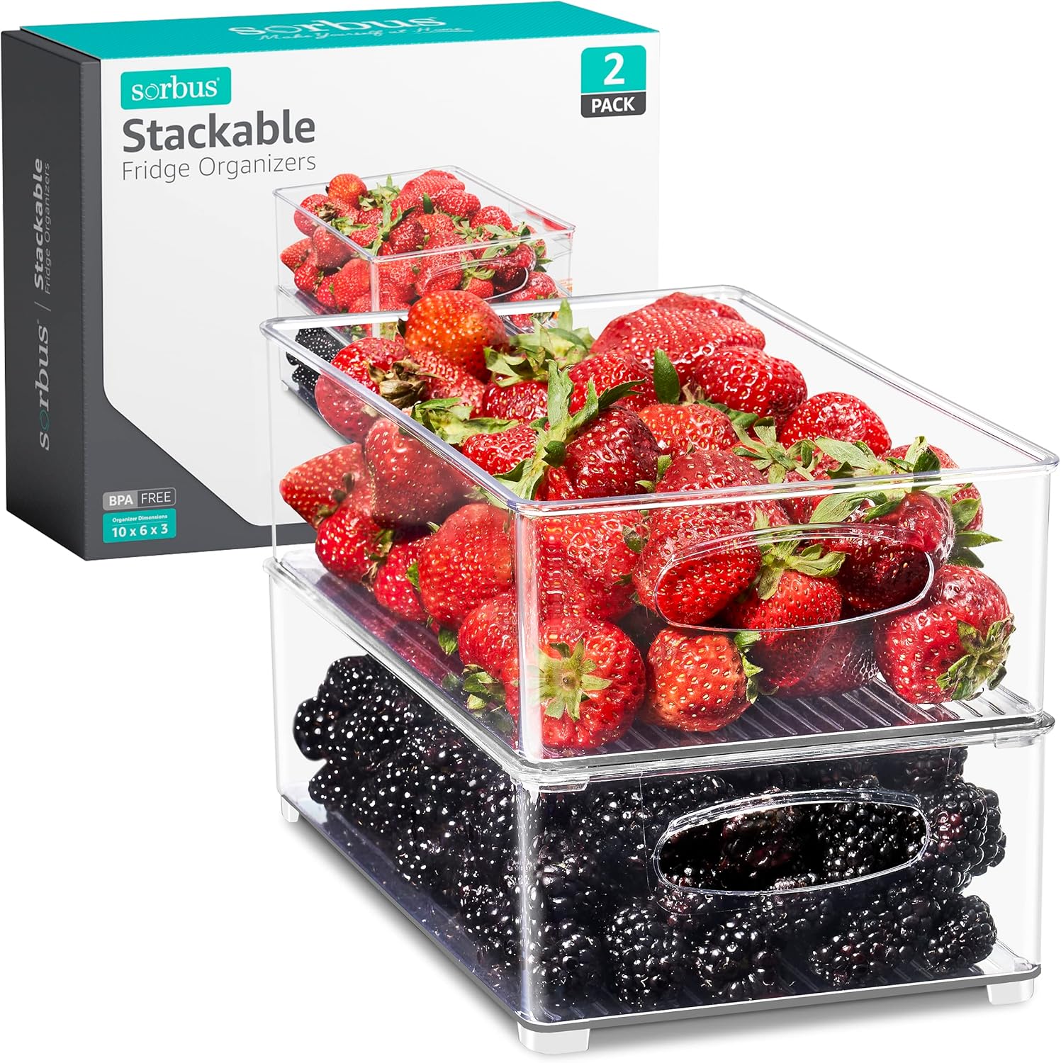 Sorbus Stackable Refrigerator Organizer Bins - Clear Storage Bins for Kitchen Pantry, Freezer &