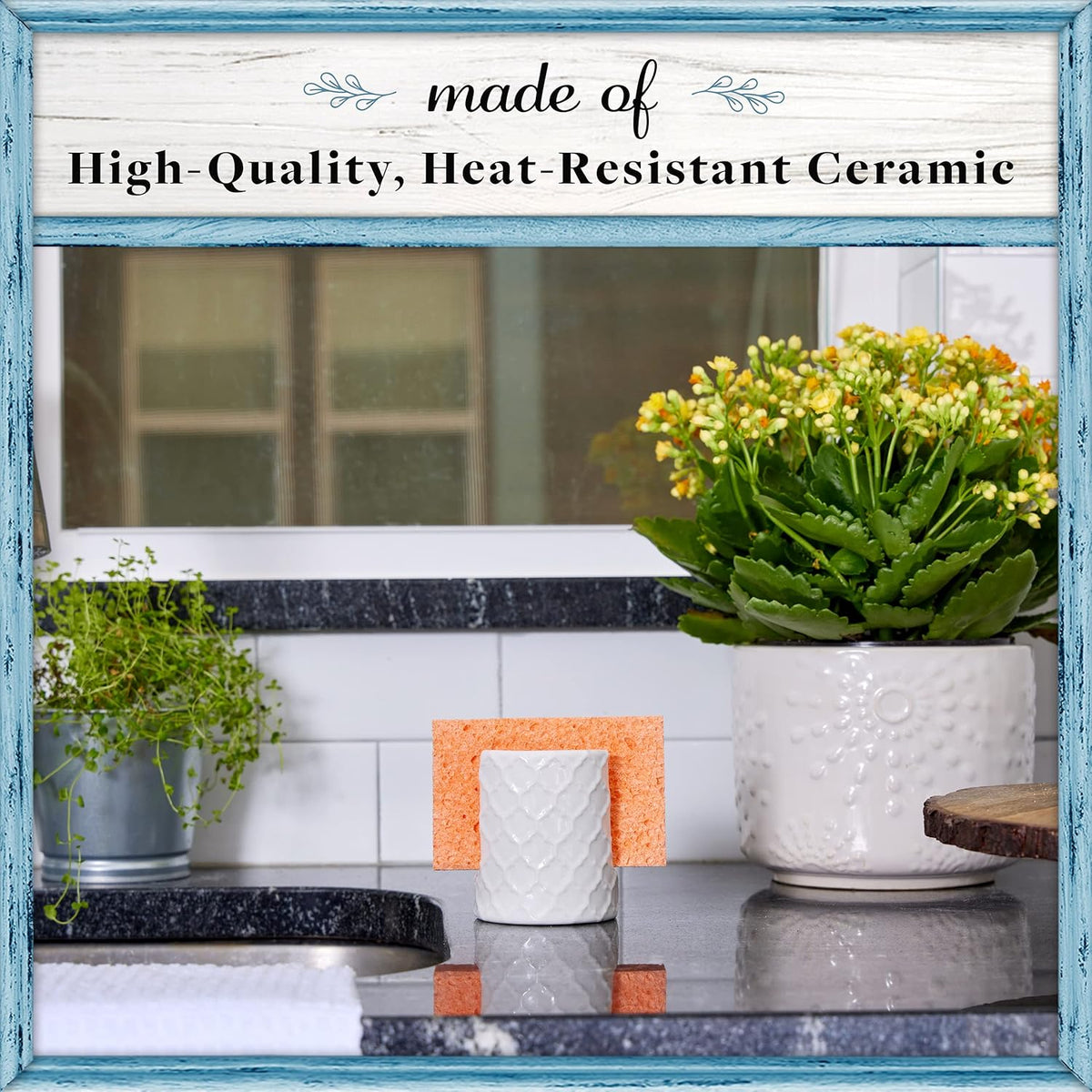 Home Acre Designs Sponge Holder for Kitchen Sink - Rustic Farmhouse Home Kitchen Decor - White