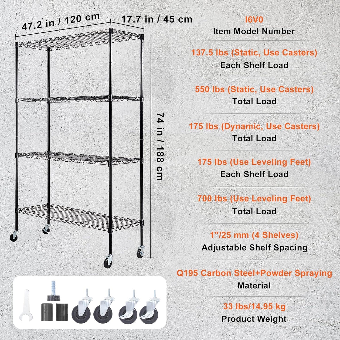 VEVOR Storage Shelving Unit, 4-Tier Adjustable Storage Shelves, 48" L x 18" W x 74" H Garage