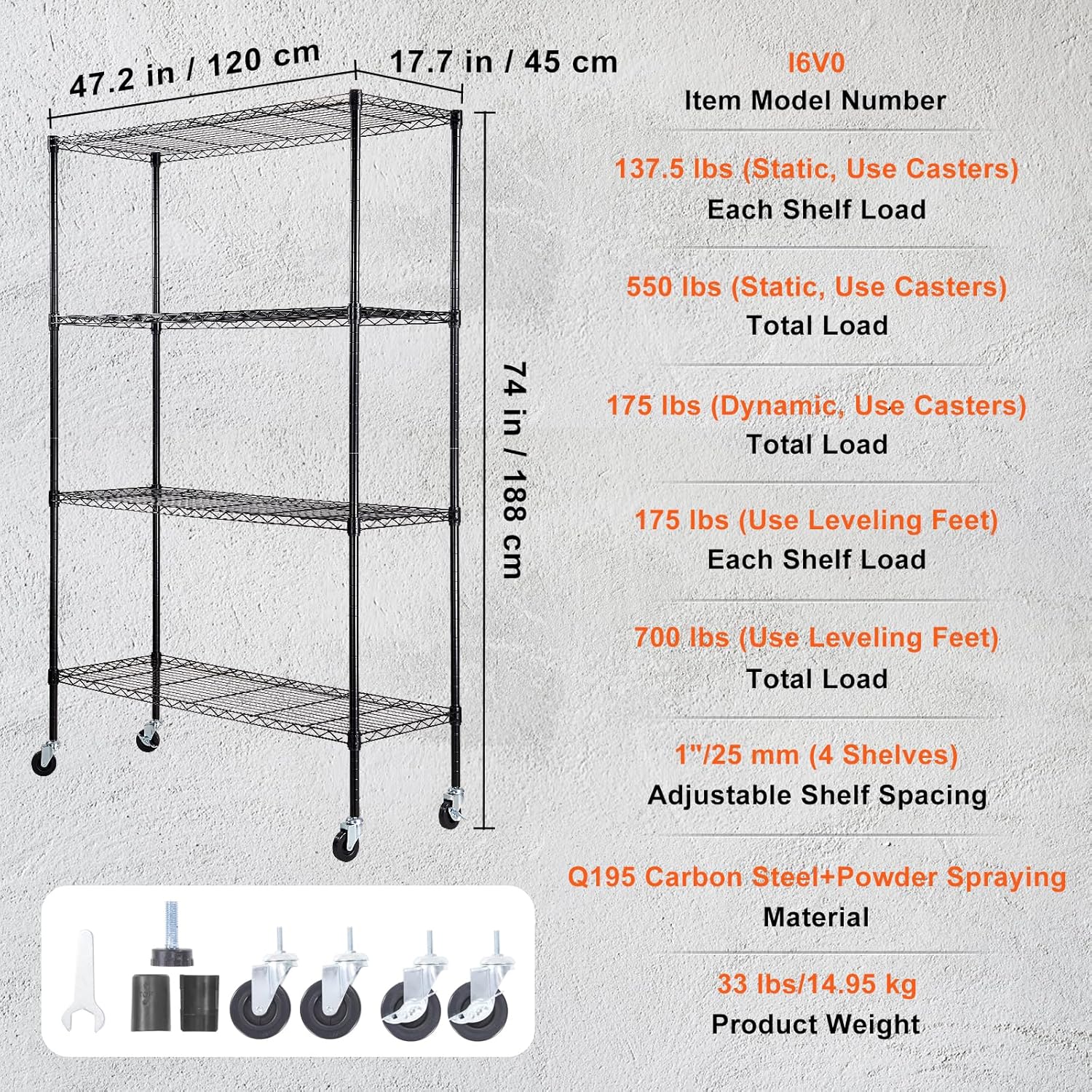 VEVOR Storage Shelving Unit, 4-Tier Adjustable Storage Shelves, 48" L x 18" W x 74" H Garage