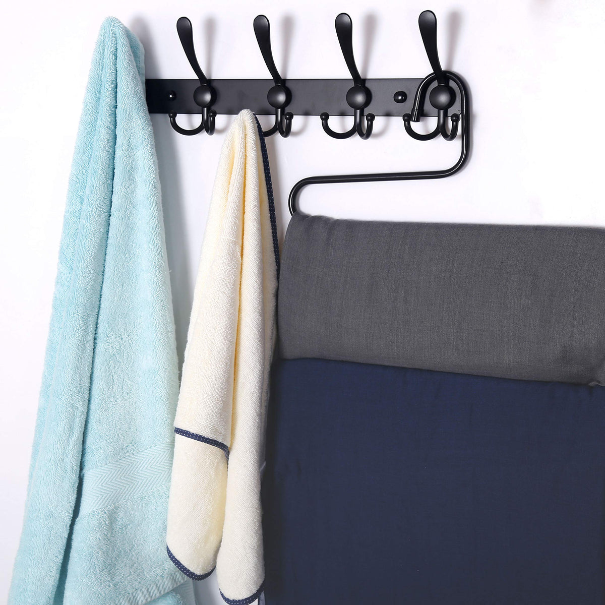 Dseap Coat Rack Wall Mounted - 5 Tri Hooks, Heavy Duty, Stainless Steel, Metal Coat Hook Rail for