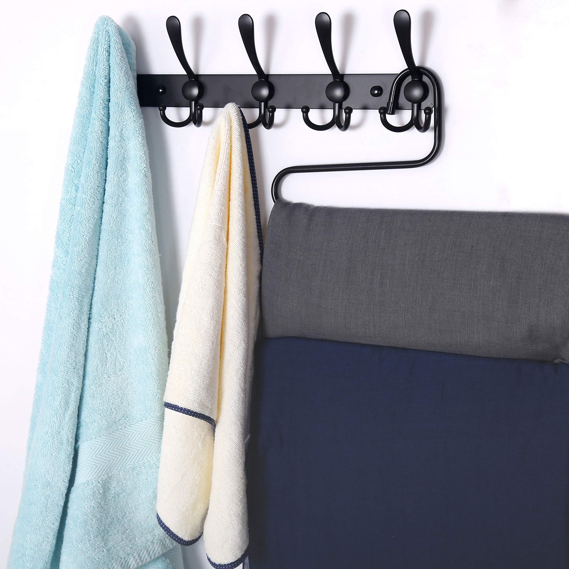 Dseap Coat Rack Wall Mounted - 5 Tri Hooks, Heavy Duty, Stainless Steel, Metal Coat Hook Rail for