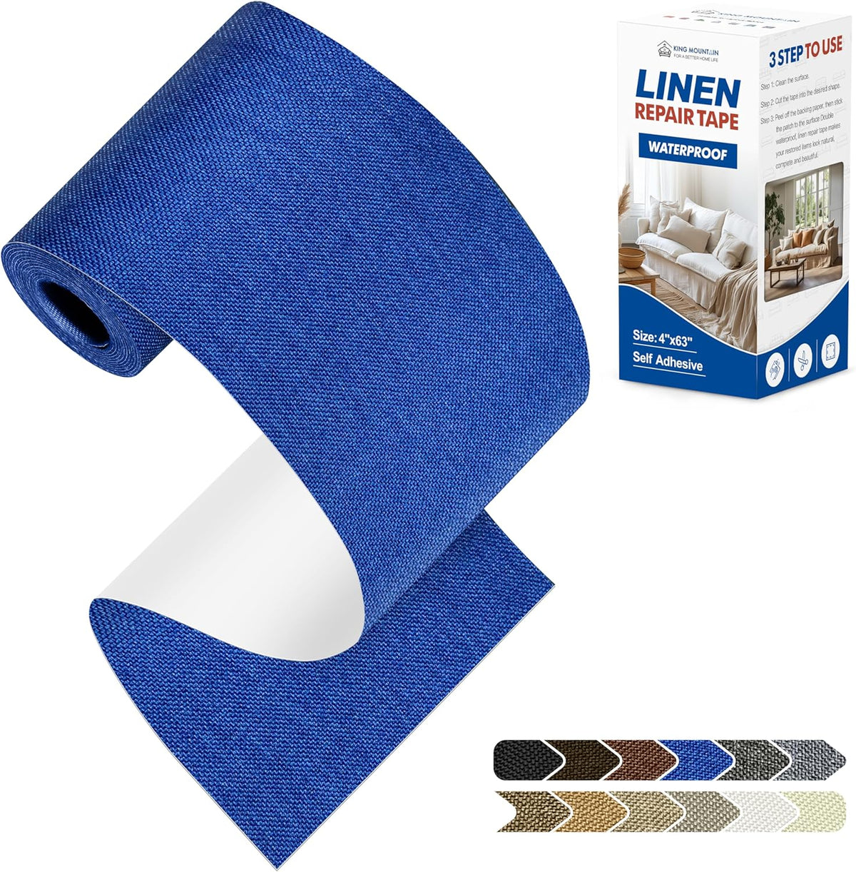 KING MOUNTAIN Linen Repair Patches, Self-Adhesive Fabric Patches, 4 X 63 inch Extra Size, Multi