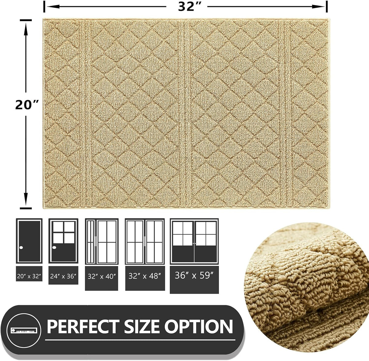 REFETONE Indoor Doormat, Front Back Door Mat 20"x32" Absorbent Rubber Backing Non Slip Door Mats