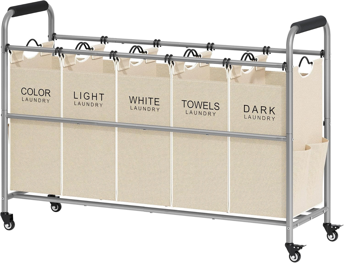 Tajsoon Laundry Sorter 5 Sections, Laundry Hamper with Heavy Duty Lockable Wheels and Removable