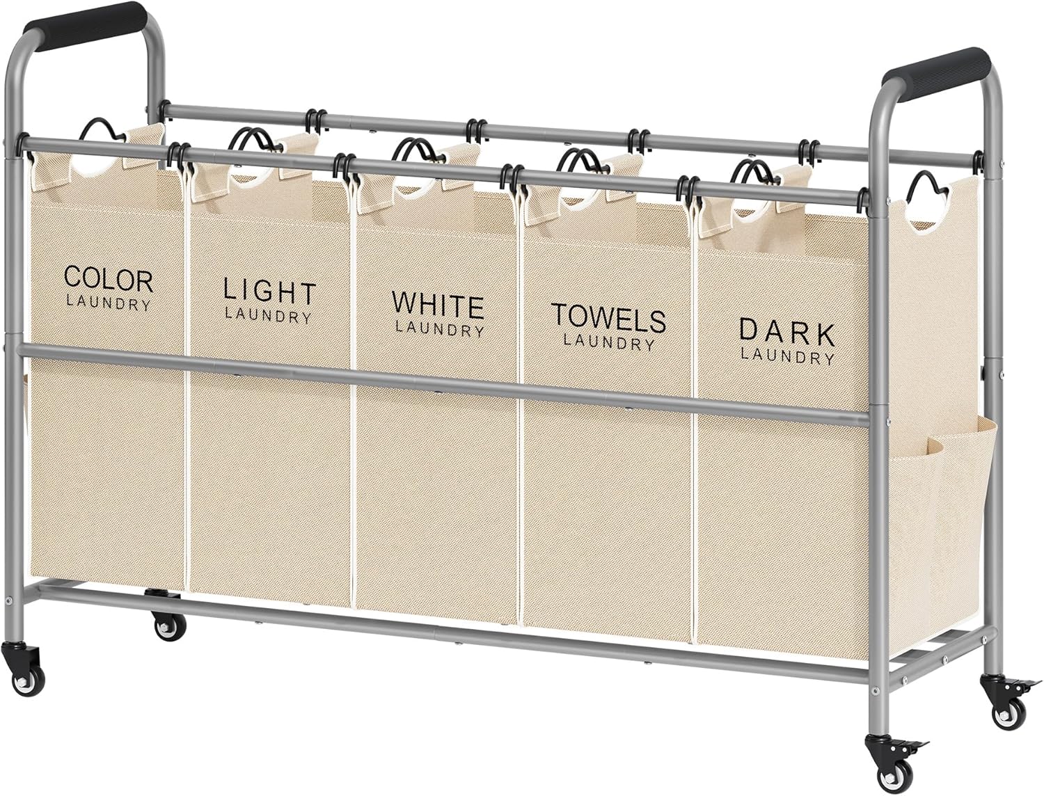 Tajsoon Laundry Sorter 5 Sections, Laundry Hamper with Heavy Duty Lockable Wheels and Removable