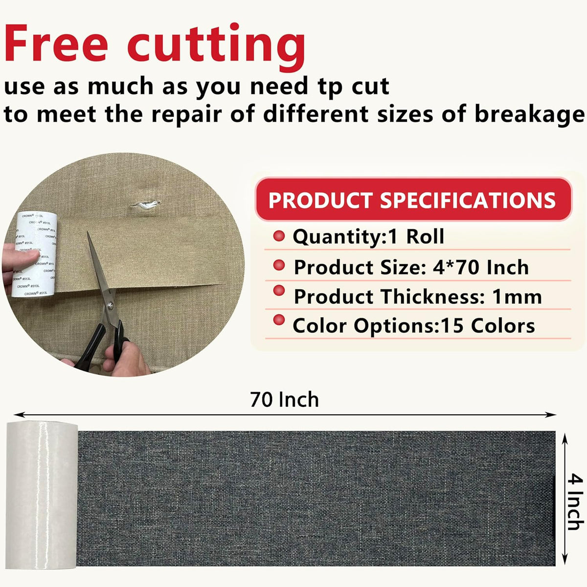 Linen Repair Tape 4x70 Inch Self-Adhesive Couch Patch Repair Fabric Patch for