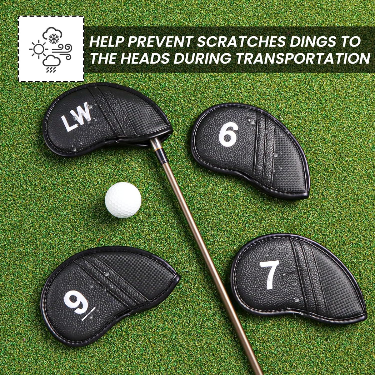 Amy Sport Golf Iron Head Covers Value 12 Pcs Set Thick Synthetic Leather, Protection Weatherproof