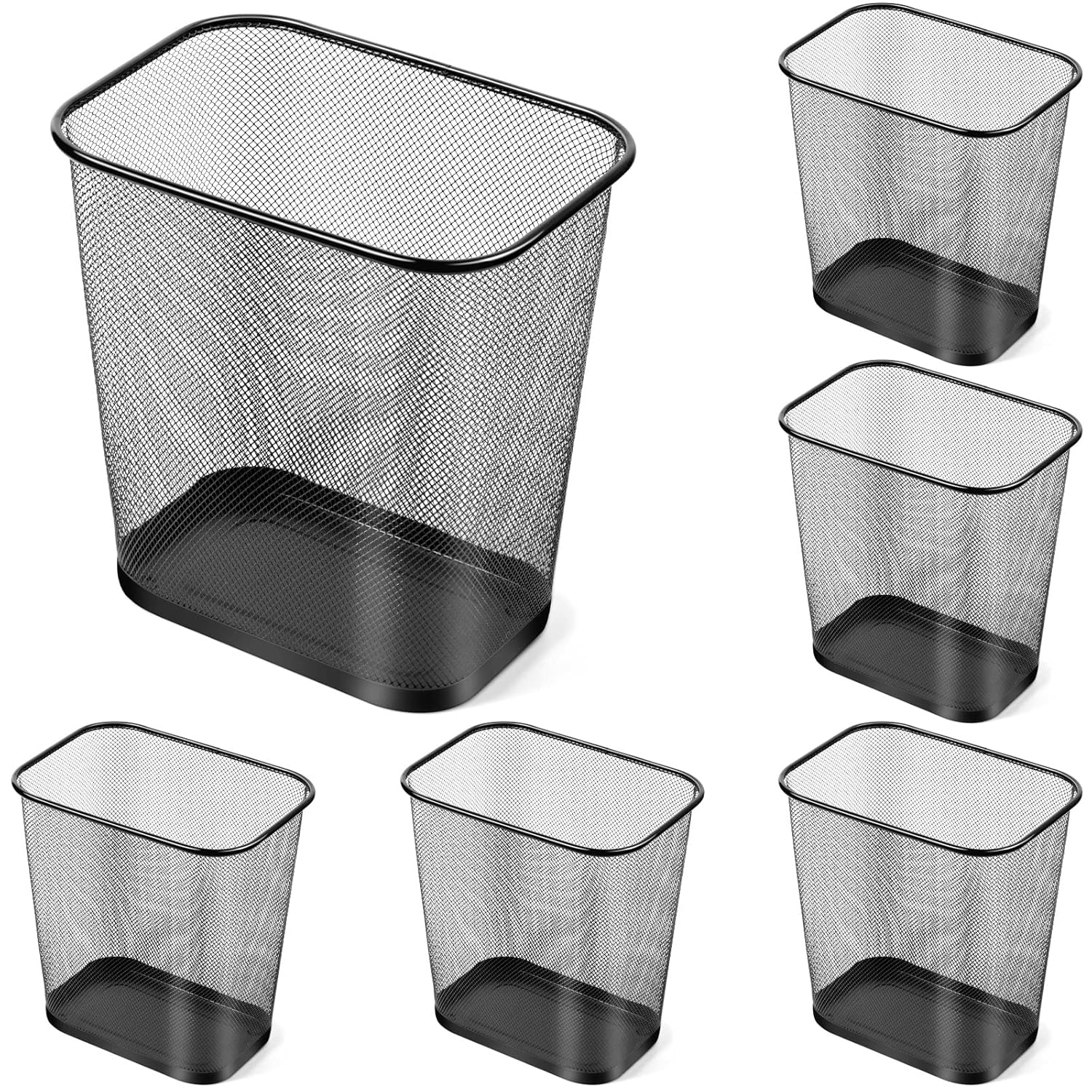 Nuanchu 6 Pcs Mesh Square Trash Cans 4 Gallons Wire Wastebasket for Home Black Metal Office Garbage